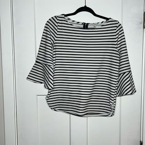 Green Envelope Black and White Stripe 3/4 length Sleeve Top. Size Small